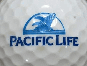 Golf ball with Pacific Life Logo on it.