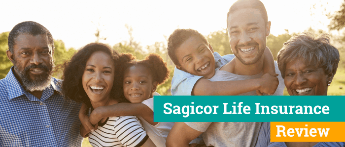 Two young families outside having a good time with their kids piggy backing on them.  Banner across picture say Sagicor Life Insurance Review