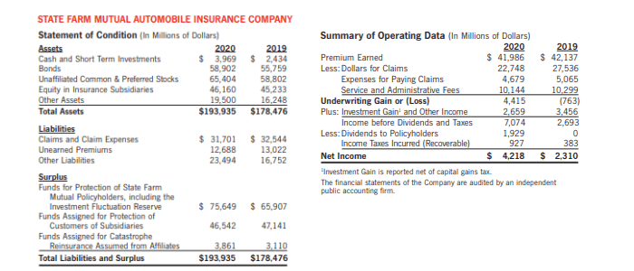 State Farm Mutual Automobile Insurance Company - 2020 Financial Statement of Condition to Policyholders