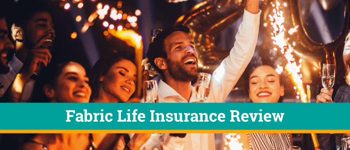 Young couple smiling and celebrating.  The banner across the picture says Fabric Life Insurance Review.