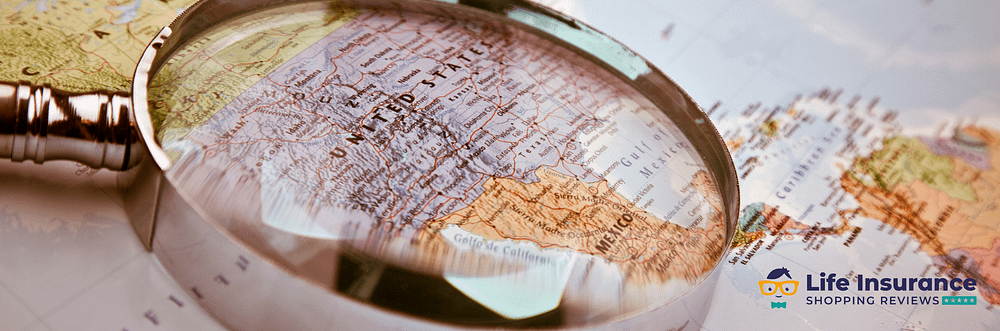 Map of North America with magnifying glass  over the United States